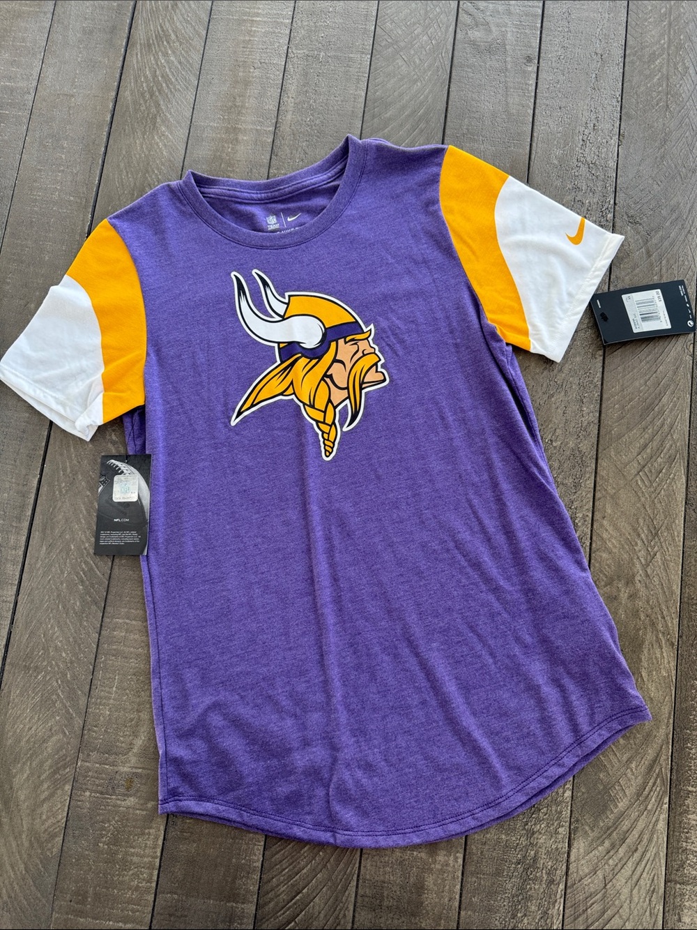 Nike Purple Minnesota Vikings Short Sleeve Tee with Gold & White Sleeve Panels